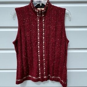 Woolrich Sweater Vest Wool Blend Lambswool Trim Full Zip Ruby Heather Size M
